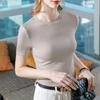 Playera Modal de Manga Corta para Mujer Verano 2025 Nueva Playera Básica de Cuello Redondo de Color Puro para Mujer Top Elástico Ajustado