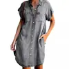 Vestido Camisa de Mujer de Estilo Nuevo Europeo y Americano, Manga Corta, Cuello Solapa, Corte Ajustado, Transfronterizo 2026, Popular en Sitios Independientes de Amazon