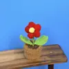 Mini Planta em Vaso Flor Pompom Tricotada à Mão Fio de Crochê Decoração de Painel de Carro Ornamento de Escritório