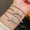 Pulseira Aberta Dupla Camada com Laço de Zircônia, Pulseira Exquisita e Versátil Estilo Francês, Luxo Leve, Sensação de Alta Qualidade, Joia de Mão de Nicho