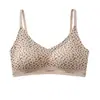 Ventas Directas de Fábrica Popular Transfronterizo Retro Estampado de Leopardo Sujetador con Copas Fijas Push-Up Pecho Pequeño Sujetador Elevador con Tira de Gel Verano