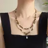 Collar de Cadena para Clavícula de Diseño Barroco con Piedra de Ojo de Tigre Natural Maillard de Alta Calidad y Cristal Blanco