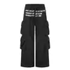 Calça Paratrooper Workwear High Street Tecido Fino de Secagem Rápida para Homens e Mulheres Azul Multi-Bolsos Pregueada de Perna Larga Comprimento Total Calça Casual