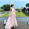 Vestido Largo de Verano para Vacaciones en la Costa, Estilo de Viaje, Tirantes Finos, Moderno, Puro y Dulce, Sexy con Espalda Descubierta y Diseño Hueco, Holgado
