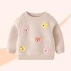 Suéter Infantil de Color Sólido con Cabeza de Oso Bordada, Nuevo en Otoño e Invierno, Chaqueta de Punto Infantil, Suéter de Manga Larga de Hilo de Algodón para Niñas