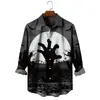 Novedad Primavera y Otoño Serie de Halloween Impresa en 3D Camisas de Manga Larga de Moda para Hombre Estilo Hawaiano Más Vendidas en Europa y América