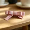 Pinza para el pelo de cuadros rosa girly con lazo, pinza lateral fresca francesa de cuadros, pinza superior de colegio dulce y linda