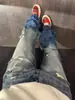 Jeans Rotos Lavado Rayo Azul Claro para Hombre, Pantalones con Estilo High Street Americano, Pantalones Largos Rectos de Corte Limpio