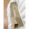 Jeans Acampanados Estilo Americano Color Caqui para Mujer, Novedad Primavera 2026 Moda Casual de Cintura Alta Pantalones Acampanados
