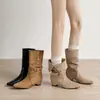 Nicho couro macio novo estilo jeans 2026 botas curtas femininas design de salto interno francês Western dobra duas formas emagrecedoras botas