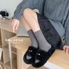 Meias de Outono e Inverno Infantis Estilo Japonês Meias de Fio Macaron Espessadas Caxemira com Listras Estilo Miu Meias Quentes de Tamanho Médio para Meninas