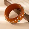 Pulsera de Madera Ancha con Remaches de Turquesa Transfronteriza Europea y Americana Estilo Étnico Retro Pulsera de Muñeca de Madera Joyería de Mano Moderna Genial Personalidad