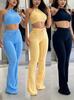 Europeu e Americano Transfronteiriço Amazon Tricô Waffle Sexy Alça Cintura Alta Moda Casual Calças terno Mulheres