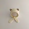 Chapéu de Proteção para Ouvido Outono e Inverno Lenço de Bebê Chapéu Integrado Lã Estilo Coreano Chapéu de Bebê Quente à Prova de Vento para Bebês e Crianças Pequenas Tricotado