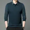 Tendência de Moda Masculina Outono e Primavera 2025 Camisa Polo Casual de Manga Longa Camiseta Listrada de Gola Dobrável para Homens de Negócios de Alto Padrão