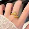 Anel Flor Oca Vintage Resistente de Prata Esterlina S925 para Mulheres, Design Aberto Ajustável, Anel para Dedo Indicador de Luxo Leve de Nicho