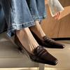 Zapatos Retro Franceses de Tacón Kitten para Viajero de Punta Cuadrada Boca Media Nuevo Cuero Tacón Fino Piel de Vaca Tacón Medio Zapatos de Moda para Mujer