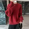 26 Otoño Invierno Nuevo Doble Hilo Engrosado Hueco Cuello Redondo 100% Lana Capa Base para Mujer Estilo Perezoso Holgado Suéter Chic