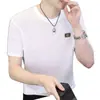Camiseta de Manga Corta para Hombre, Marca de Moda, Ajuste Holgado de Verano, Manga de Tres Cuartos, Nuevo Modelo 2026, Estilo de Celebridad de Internet, Top Sencillo Estampado
