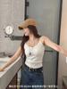 6630 Camisola Decote V, Simples e Versátil, Casual, Corte Justo, Roupa Íntima e Roupa Externa, Regata Base com Bojo Embutido