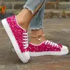 Novos sapatos rasos de cadarço com lantejoulas da moda 2024 para mulheres, tamanho grande, bico redondo, estilo casual de outono