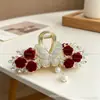 Presilha de Cabelo com Pingente de Franja de Strass Rosa Vermelha para Mulheres, Estilo de Luxo, Acessório de Cabelo Elegante para a Parte de Trás da Cabeça, Presilha de Tubarão