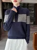 Nuevo Suéter de Punto Vintage Puro Lana Otoño/Invierno Cuello Medio Medio Abierto Manga Larga Jacquard Fair Isle Suéter de Lana
