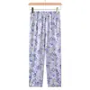 Pantalones de Casa de Fibra Hilada en Anillo Tejida de Primavera 2026 Estilo Nuevo, Versión Delgada de Verano, Pantalones de Dormir para Mujeres de Mediana Edad y Mayores, Pantalones Rectos para Mamá, Se Pueden Usar Afuera