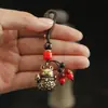 Llavero de Gato de la Suerte de Latón Macizo Retro Chino Cuerda Tejida Cobre Monedas de los Cinco Emperadores Colgante para Llave de Coche Original