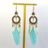 Pendientes familiares de plumas retro de venta caliente de e-commerce de fábrica, pendientes largos de plumas multicolor para vacaciones, diseño con cuentas
