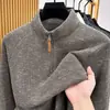 Nueva camiseta de punto para hombre con media cremallera y manga larga 2026, top para primavera y otoño, polo de cuello alto para mediana edad, casual y versátil