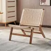 Cadeira Sofá de Madeira Maciça Nórdica Cadeira Única de Couro de Sela com Corda Trançada Estilo Japonês Cadeira Preguiçosa com Encosto para Varanda Café Mesa de Café