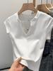 Camiseta Feminina da Moda com Decote V, Ajuste Slim, Manga Curta, Novo Design de Verão, Cropped Ajustado Estiloso e Juvenil