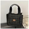 Bolso de Mano de Lona de Lino de Moda Portátil para Viajes y Uso Diario, de Gran Capacidad, Color Blanco y Negro a Cuadros, Lana, con Múltiples Bolsillos y Cremallera, Bolso de Maternidad
