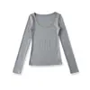 Ap25513-25 Nuevo Estilo de Verano Estilo Europeo y Americano Sencillo Básico Tencel Sexy Cuello en U Manga Larga Camiseta de Base