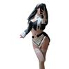Monja Castigadora Lencería Sexy Juego de Rol Sexy Uniforme Hueco Hogar No Necesita Quitarse Abertura Tentación Traje de Pasión