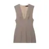Vestido Listrado Feminino Transfronteiriço 2026 Estilo Europeu e Americano Moda Sexy Emagrecedor Gola V Sem Mangas Feminino D6345449