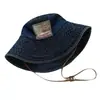 Sombrero de Cubo de Mezclilla Patchwork Estilo Japonés para Mujer, Sombrero de Sol de Ala Ancha Lavado Vintage Desgastado, Sombrero Protector Solar Adelgazante para el Rostro