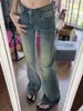 Calça Flare Estilo Americano Picante Retrô de Cintura Baixa, Lançamento Outono/Inverno 2024 Jeans Skinny Lavado Vintage Slim-Fit para Mulheres