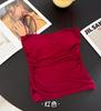 Camisole Plissada Sexy de Garota Popular Estilo Doce e Picante Feminino Efeito Emagrecedor com Bojos Top de Base para o Verão
