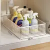 Estante de almacenamiento para debajo del fregadero, caja de almacenamiento de gabinete de baño de estilo abierto, cesta desplegable debajo del lavabo del baño, cesta divisoria de artículos