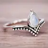 Novo Anel Cao Shi para Mulheres, Joia de Design Simples Nicho Gota d'Água, Pedra da Lua Imitação Estilo Ins em Forma de V