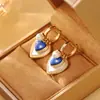 Pendientes Retro de Corazón Azul con Tendencia Nacional, Modernos y Personalizados, Pendientes de Uso Múltiple, Lujo Accesible y Pendientes de Concha de Gama Alta para Mujer