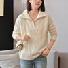 Novo Suéter de Lã Outono e Inverno Feminino Gola Lapela Zíper Suéter Solto Cashmere Tricotado Camada Base Meia-Gola Top Engrossado