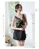 Hermoso Hilo Pijama Sexy para Mujer Nuevo Encaje Satén Vestido Midi Ropa de Casa Falda Slip Transparente Encantador