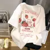Una generación de camiseta blanca con estampado de Conejo Fresa de manga corta para mujer de verano holgada talla Joker para gorditas top de algodón