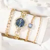 4 piezas/set Dial Redondo Aurora Pulsera Hueca Pulsera Traje de Regalo Juego de Relojes para Dama