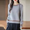 Suéter de Punto de Mezcla Vintage Rayado Holgado Adelgazante de Manga Larga con Cuello Redondo Talla Grande Estilo Coreano Otoño/Invierno 2026 para Mujer