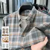 Camisa masculina casual de algodão, xadrez, de manga comprida, corte solto, moderna e versátil, uma camisa elegante e versátil 100% algodão