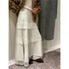 Saia Suéter de Tricô de Comprimento Médio com Renda Splicing Elegante Simples Estilo Coreano Outono e Inverno Nova Versátil Emagrecedora para Mulheres